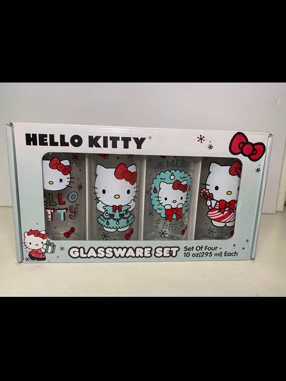 Hello Kitty Glassware Set - White, Red, Teal Accents